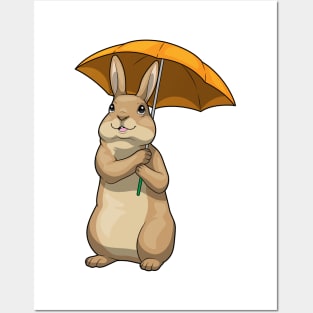 Rabbit Raining Umbrella Posters and Art